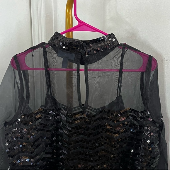 New ModCloth Fanciful Fette Black Sequins Shift Dress Size Medium - Picture 4 of 9